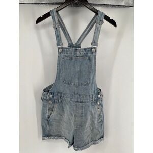Madewell Denim Short Overalls‎ Light Wash Blue Raw Hem Womens Size Small
